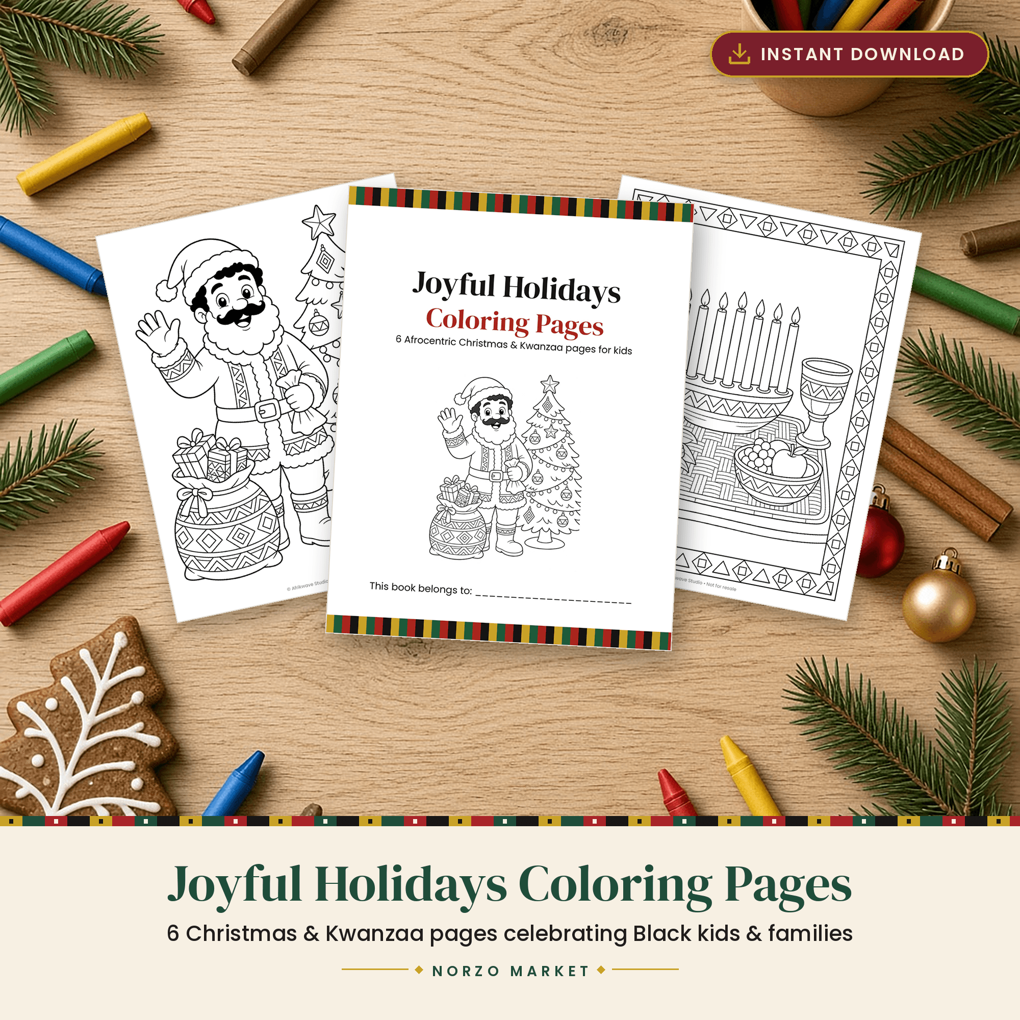Joyful Holidays Coloring Pages for Kids – 6 African American Christmas & Kwanzaa Printables (PDF + PNG)