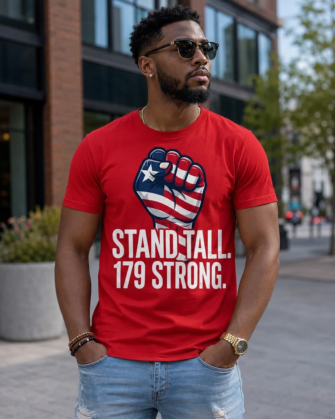 Red "Stand Tall. 179 Strong." Independence Shirt